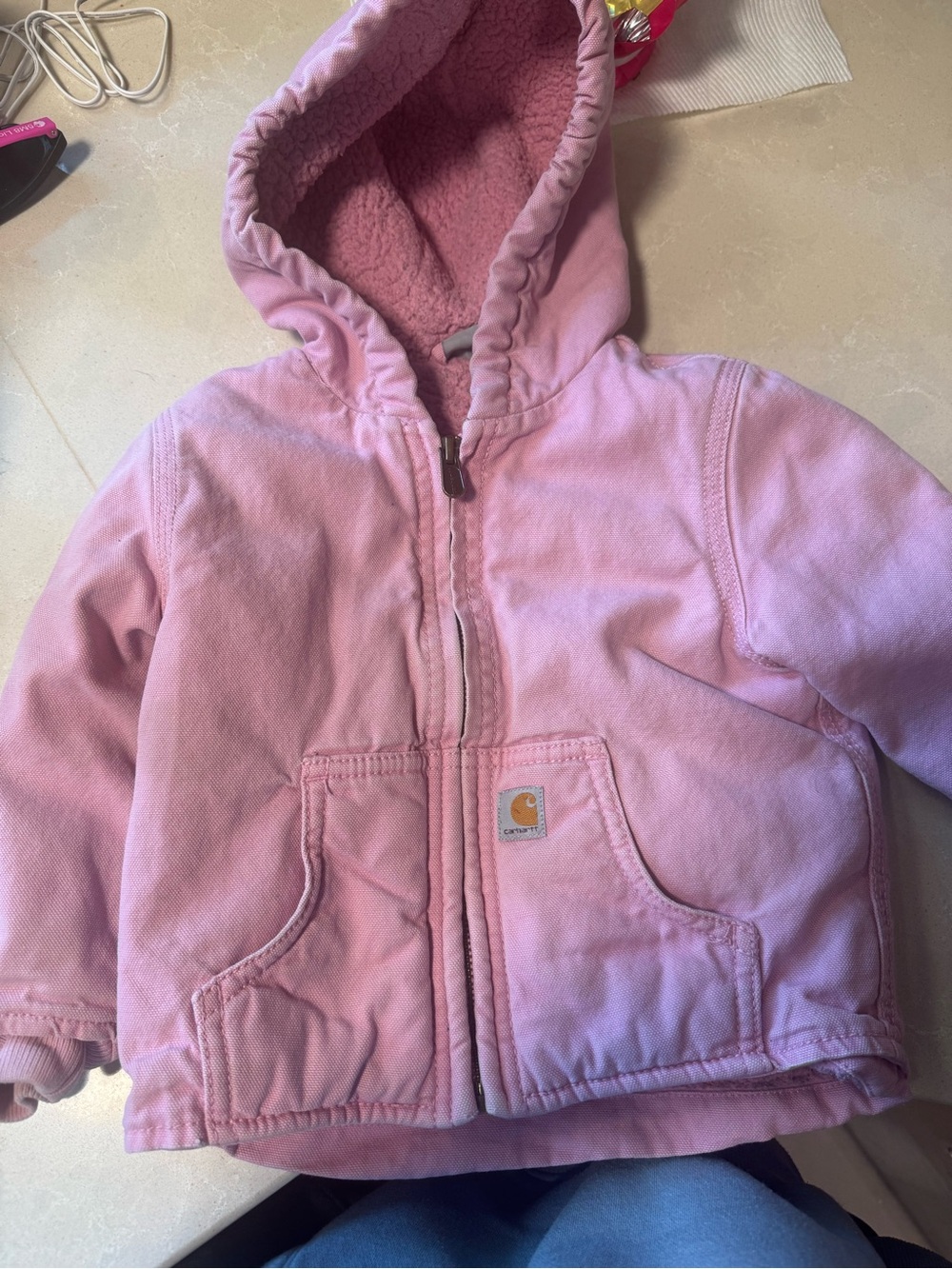 Carhartt Kids Pink Hooded Sherpa-Lined Puffer Jacket